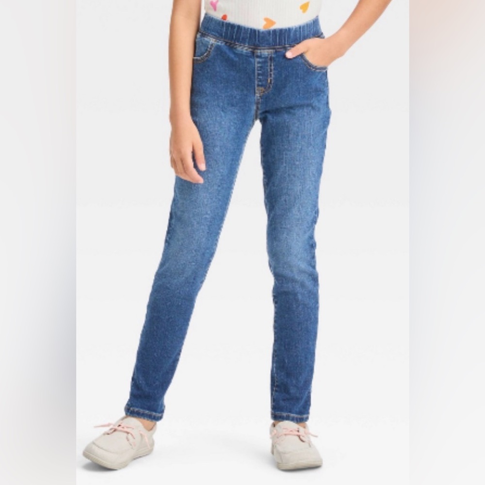 Cat & Jack Girls' Pull-On Woven Jeggings - Dark Wash Blue